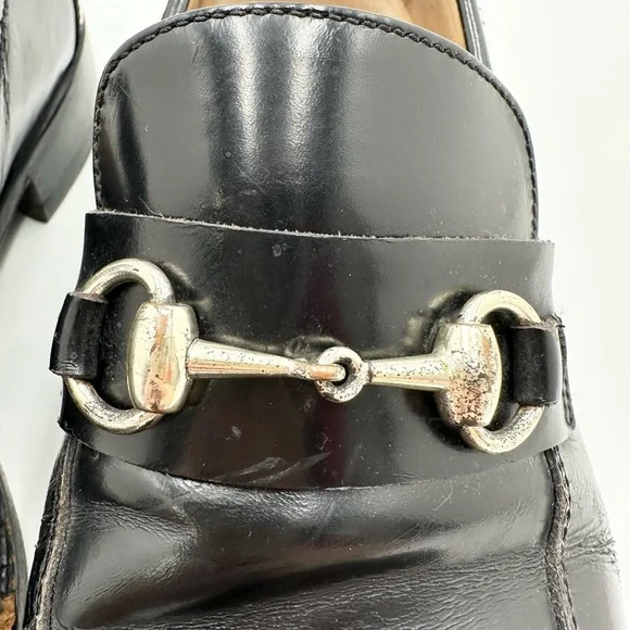 Gucci Horsebit Shiny Black Dress Loafers Shoes # 110-1362 Size 42 E